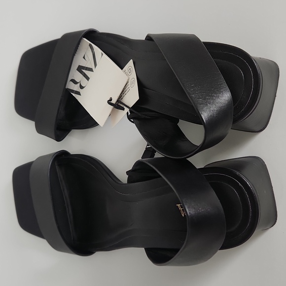 Zara Block Heel Slingback Leather Sandals - Picture 6 of 12